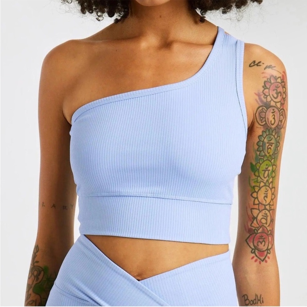 NEW YEAR OF OURS Ribbed 54 Bra Top Sise XS Baby Blue Asymmetrical